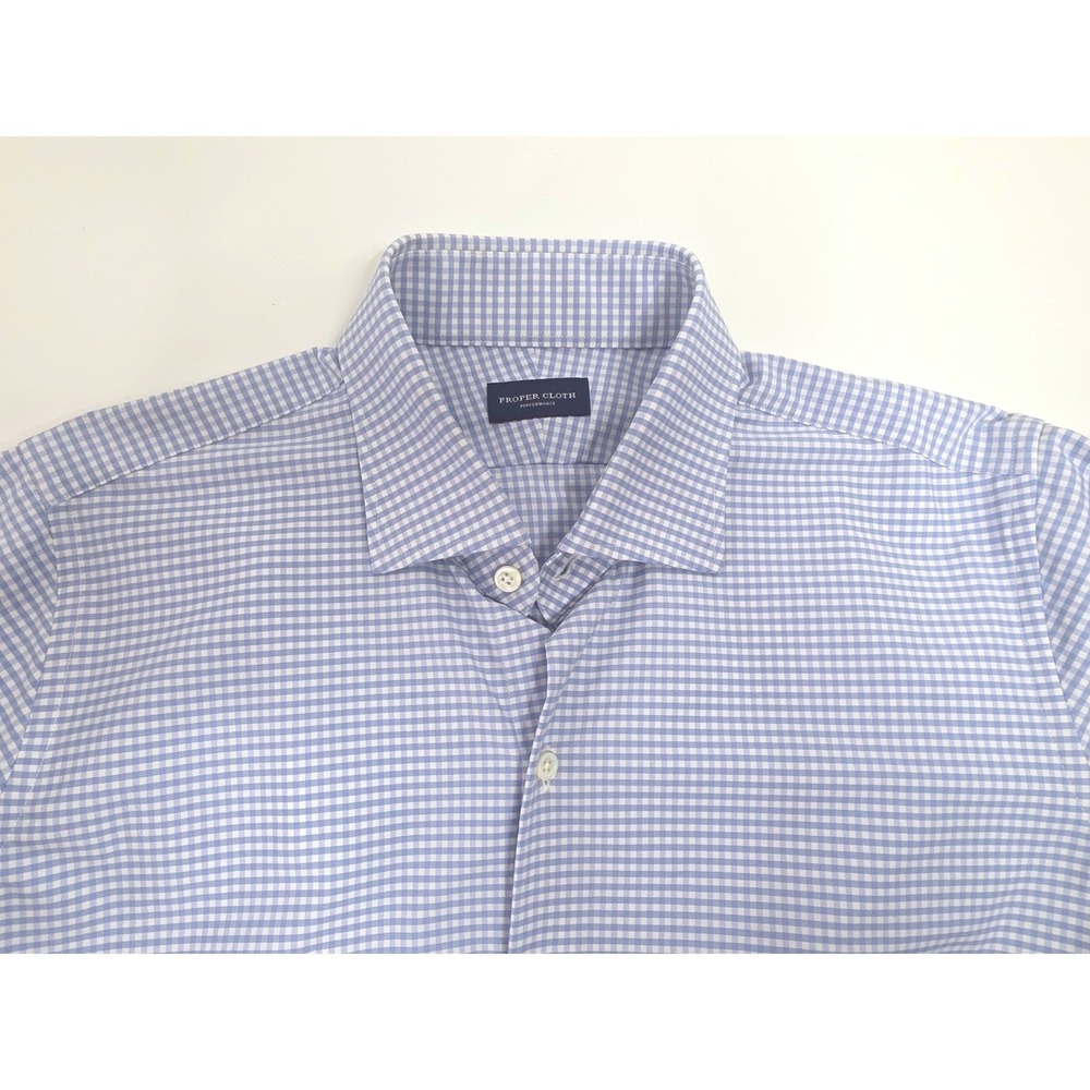 Proper Cloth Performance Gingham Dress Shirt Mens Light Blue White 17X36